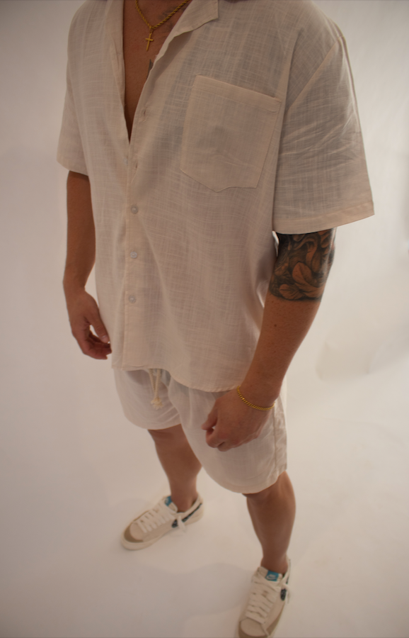 MENS BUTTON UP SHIRT CREAM