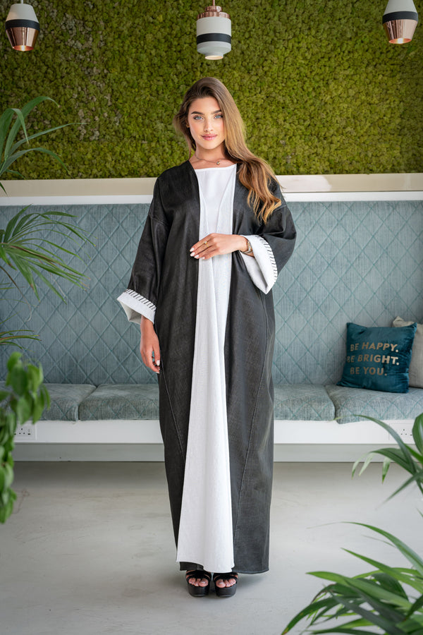 REVERSIBLE LINEN ABAYA W/BEADS