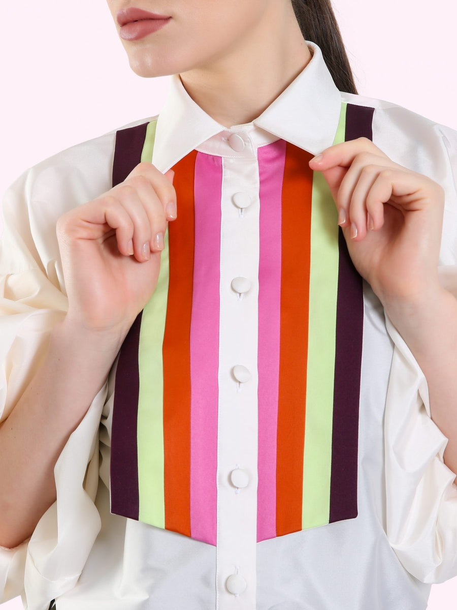 MULTI PANEL FLUFFY SLEEVES SHIRT