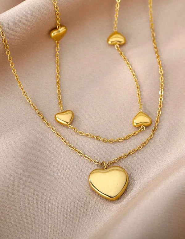 Double Layer Stainless Steel Heart pendant Necklace