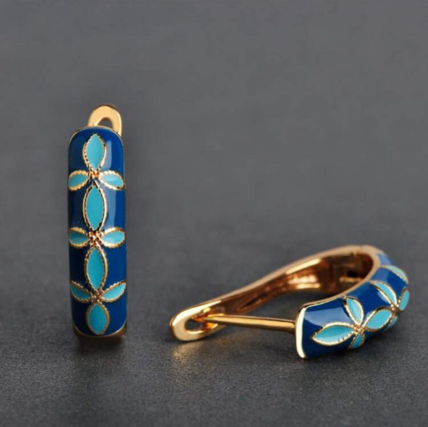Blue Floral Copper Earring