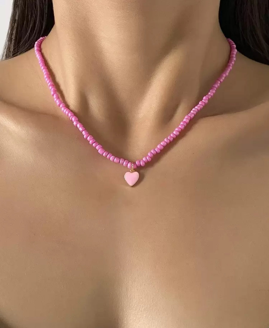 Heart Charming Beaded Necklace