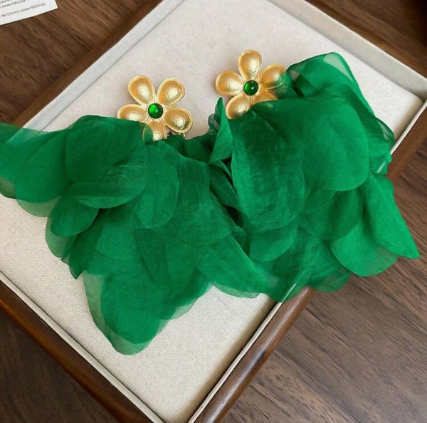 Green Floral & Tassel Design Earring