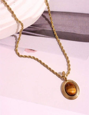 Vintage Oval Brown Stone charm Necklace