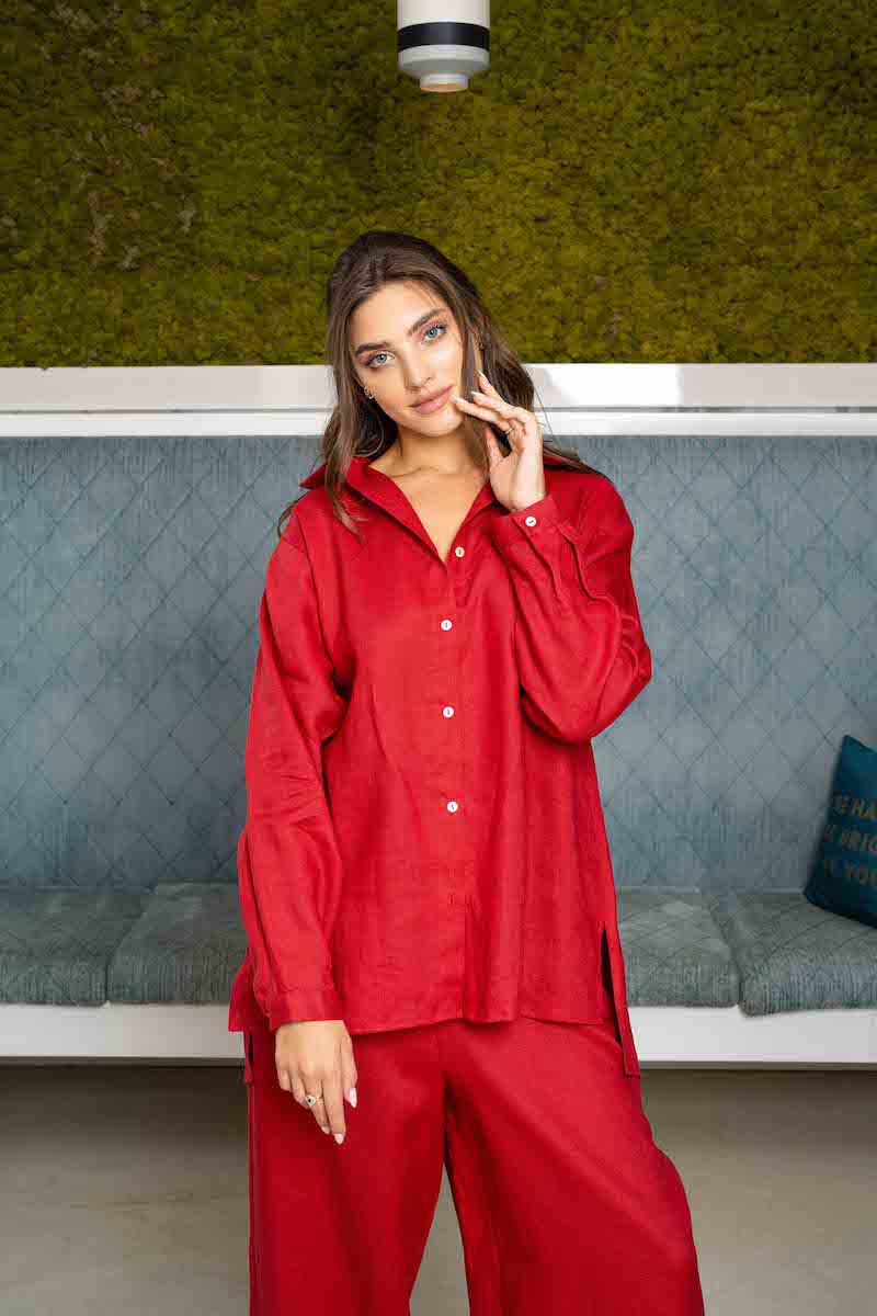 BEYOU RED LINEN SET WOMEN BEYOU Boutique Dubai