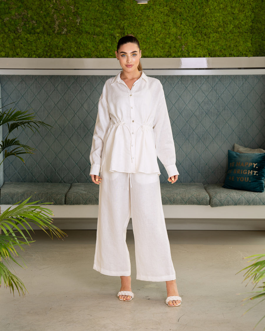 BEYOU WHITE DRAWSTRING  LINEN SET