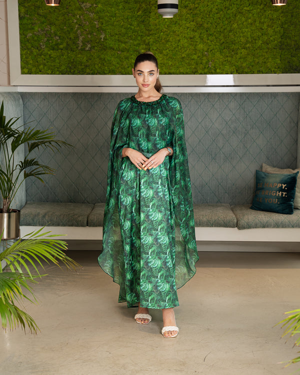 BEYOU GREEN CAPE DRESS