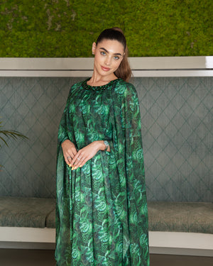 BEYOU GREEN CAPE DRESS