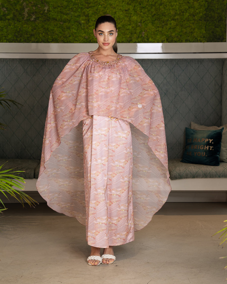 BEYOU DUSTY PINK  CAPE DRESS