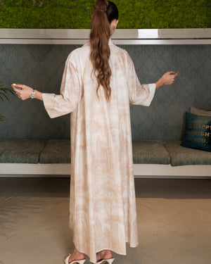 BEYOU TREE PRINT COTTON DRESS W/COLLAR IN BEIGE