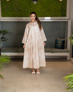 BEYOU TREE PRINT COTTON DRESS IN BEIGE