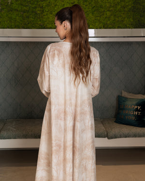 BEYOU TREE PRINT COTTON DRESS IN BEIGE