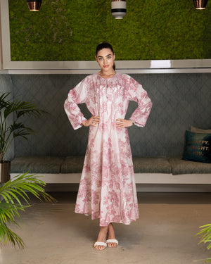 BEYOU TREE PRINT COTTON DRESS IN PINK