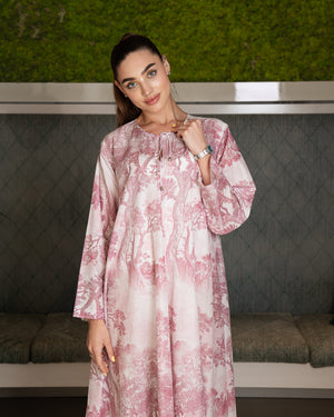 BEYOU TREE PRINT COTTON DRESS IN PINK