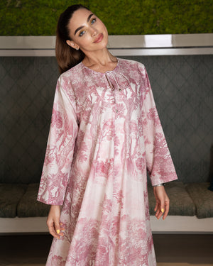BEYOU TREE PRINT COTTON DRESS IN PINK