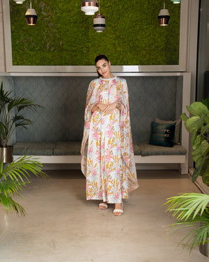BEYOU PINK FLORAL CAPE DRESS