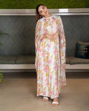 BEYOU PINK FLORAL CAPE DRESS