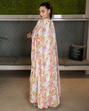BEYOU PINK FLORAL CAPE DRESS
