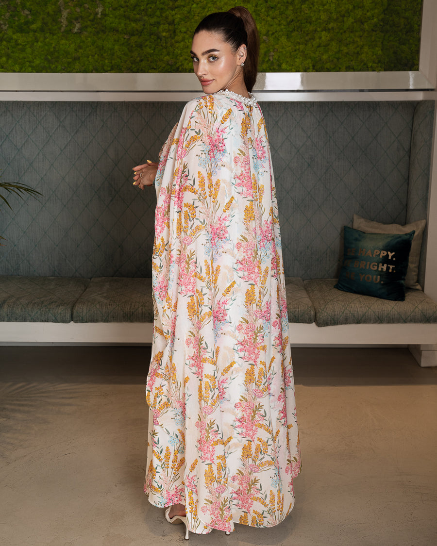 BEYOU PINK FLORAL CAPE DRESS