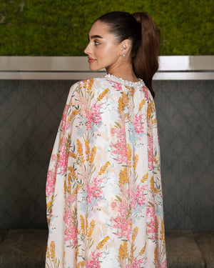 BEYOU PINK FLORAL CAPE DRESS