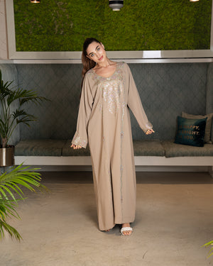 BEYOU BEIGE JALABIYA W/ARABIC STYLE EMBROIDERY