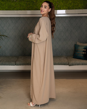 BEYOU BEIGE JALABIYA W/ARABIC STYLE EMBROIDERY