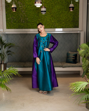 TWO TONED PEACOCK JALABIYA (PURPLE & TEAL BLUE)