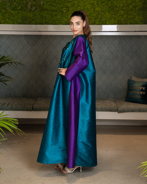 TWO TONED PEACOCK JALABIYA (PURPLE & TEAL BLUE)