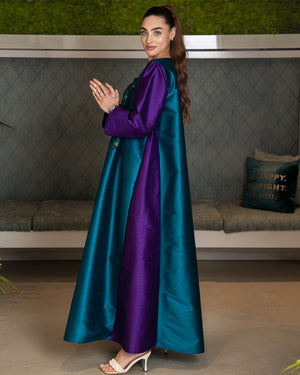 TWO TONED PEACOCK JALABIYA (PURPLE & TEAL BLUE)