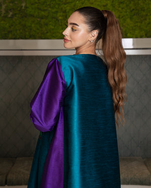 TWO TONED PEACOCK JALABIYA (PURPLE & TEAL BLUE)