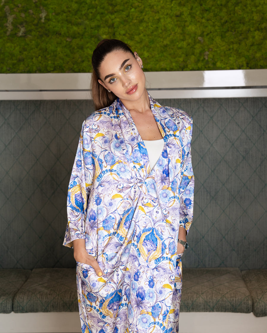 BEYOU BLUE FLORAL TWISTED DRESS