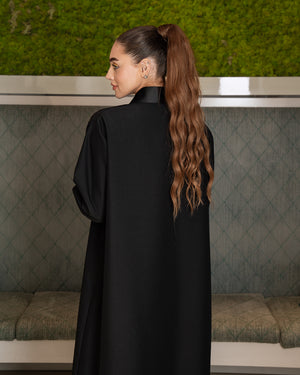 BLACK COAT ABAYA WITH PEACOCK EMBROIDERY ON THE BOTTOM