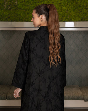BEYOU BLACK PALM TREE ABAYA WITH COLLAR