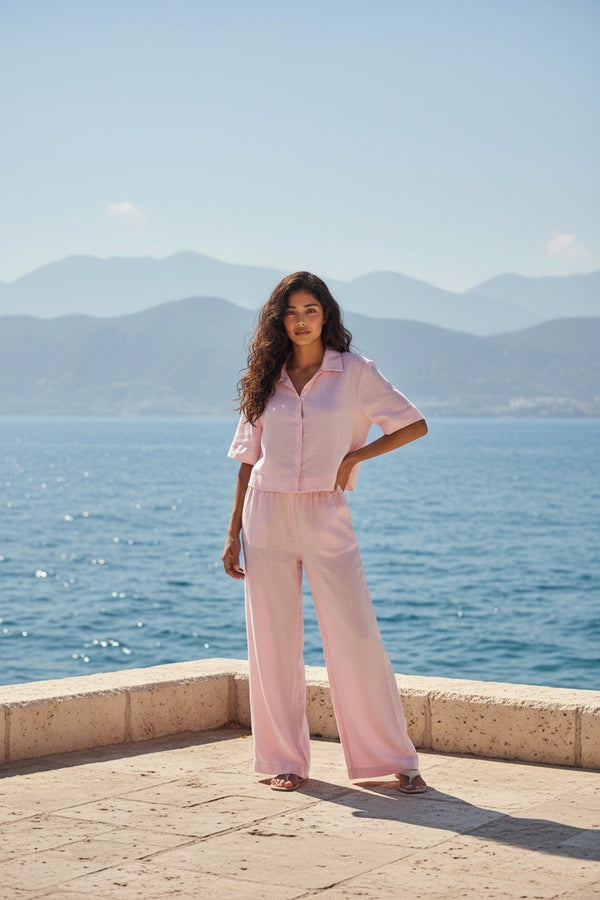 BEYOU BABY PINK CROP TOP LINEN SET