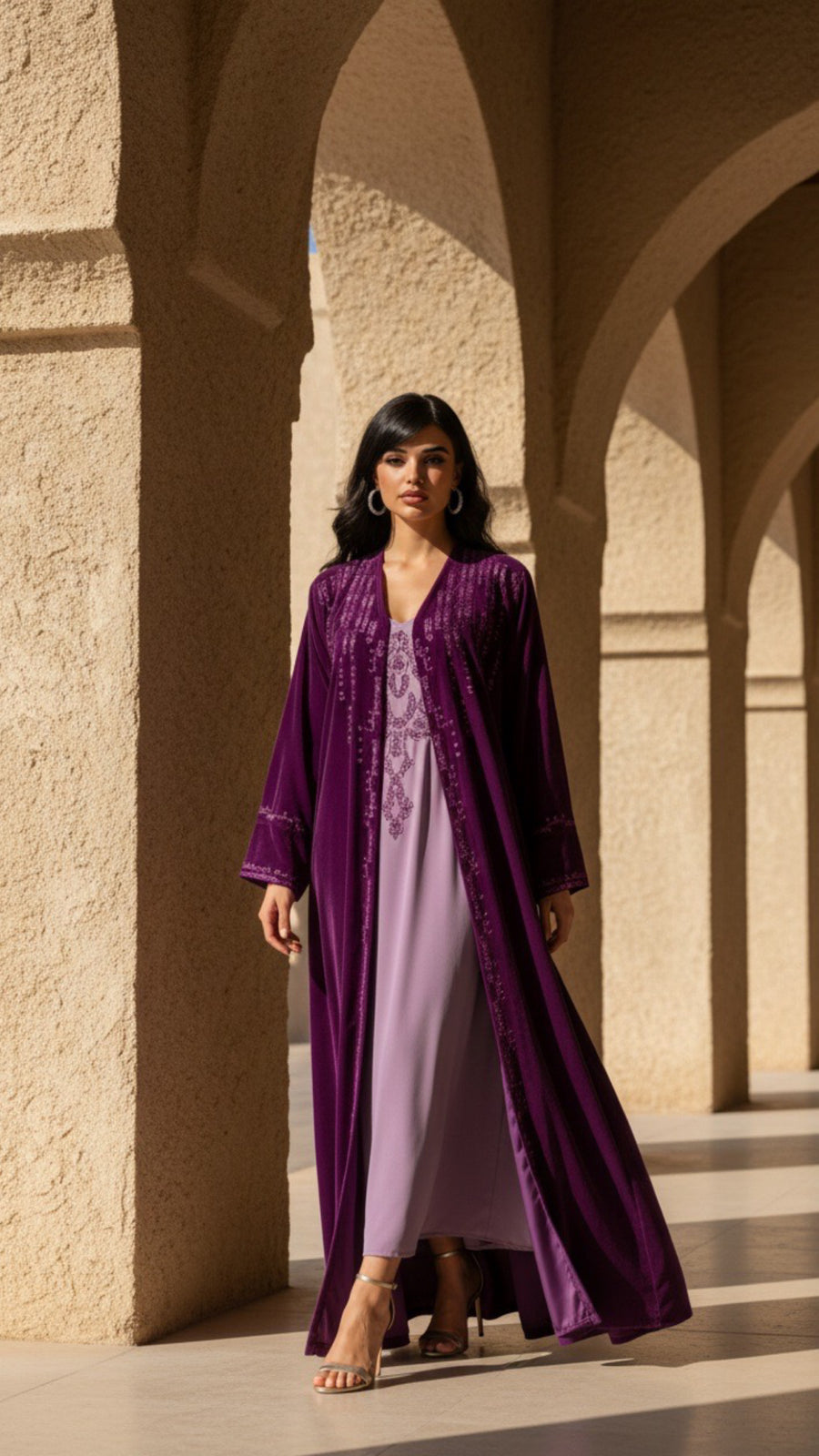 PURPLE EMROIDERED VELVET ABAYA