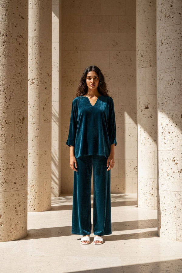 BEYOU VELVET SET TEAL BLUE