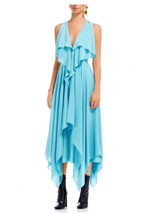Blue asymmetric silk maxi dress