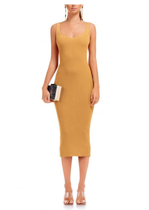 Gold ribbed bodycon dress