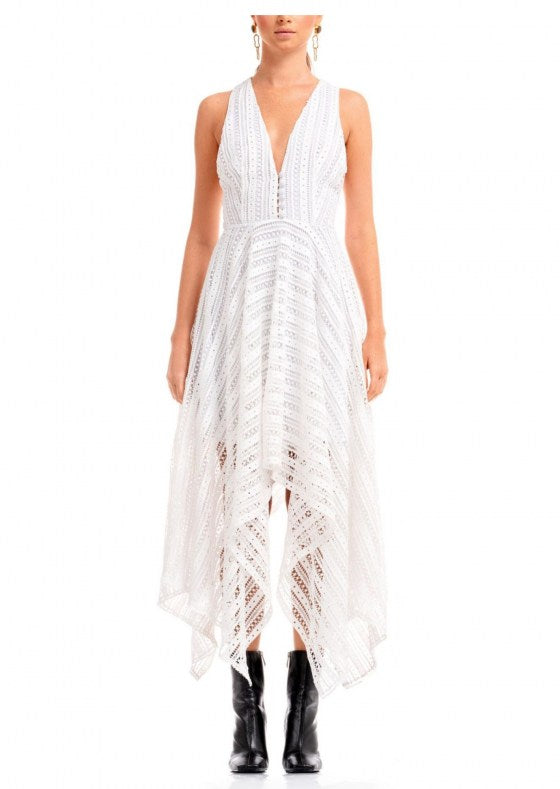 White lace asymmetric maxi dress