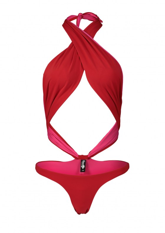 Show pony cut-out red halter neck swimsuit