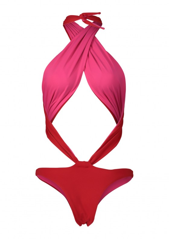 Show pony cut-out red halter neck swimsuit
