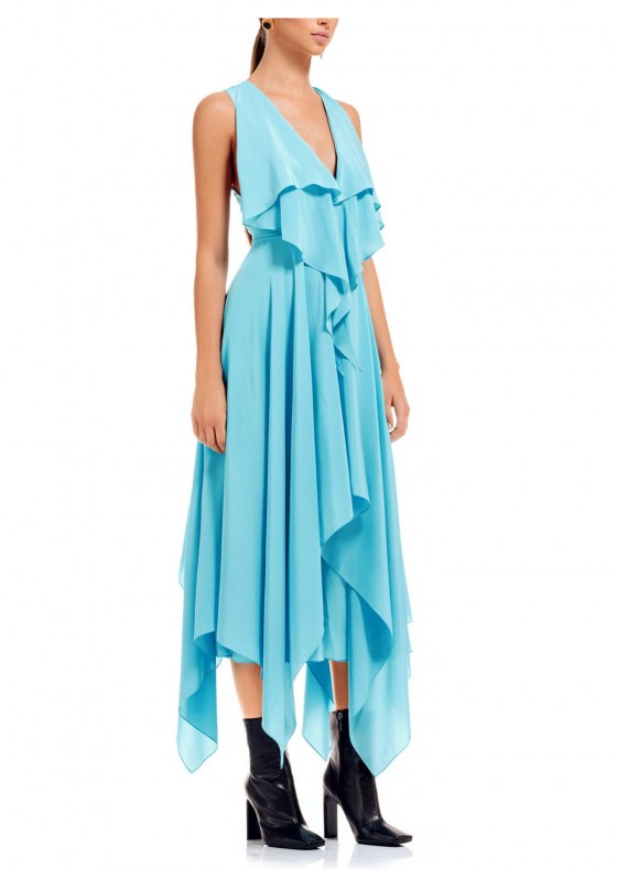 Blue asymmetric silk maxi dress