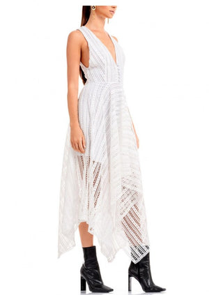 White lace asymmetric maxi dress