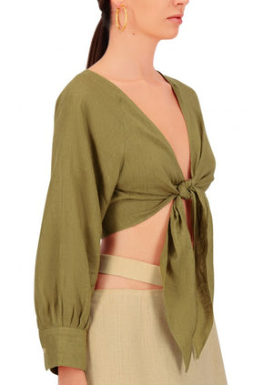 Coco cropped green linen top