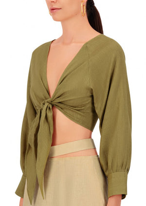 Coco cropped green linen top