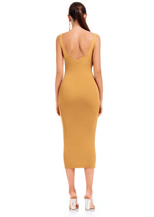Gold ribbed bodycon dress
