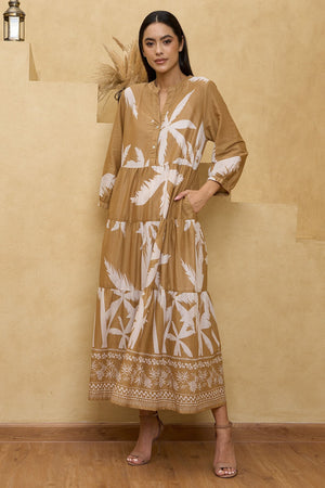 Beige and white Maxi Dress -FP-14086L