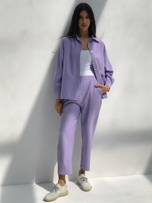 Women Lounge Wear Set - Purple Shirt & Pants