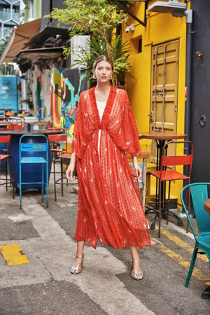Red Bandhini Kimono Duster